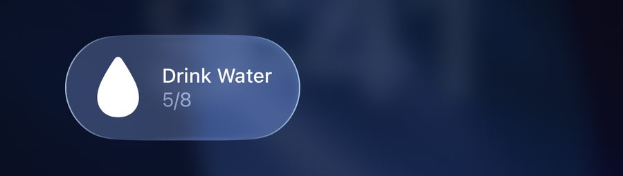 The Filiz Drink Water control in Control Center showing 5 of 8 glasses